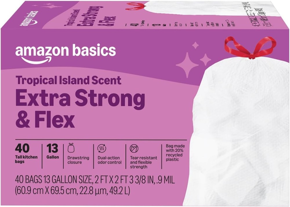 n Basics Extra Strong & Flex Tall Kitchen Dstring Trash Bags,