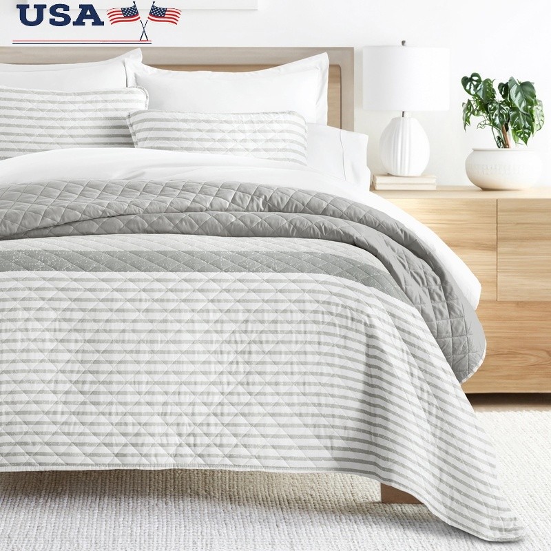 Soft Quilted Coverlet Set Hypoallergenic Reversible Down Alternative Microfiber