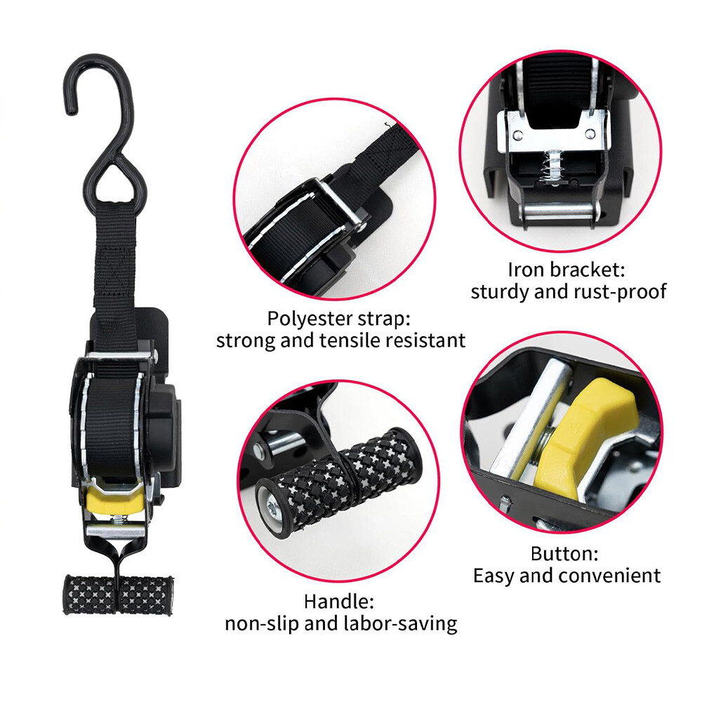 Cargo Transom Tie Down Strap 1500LBs Retractable Ratchet Strap w/S-Hook 2-pack