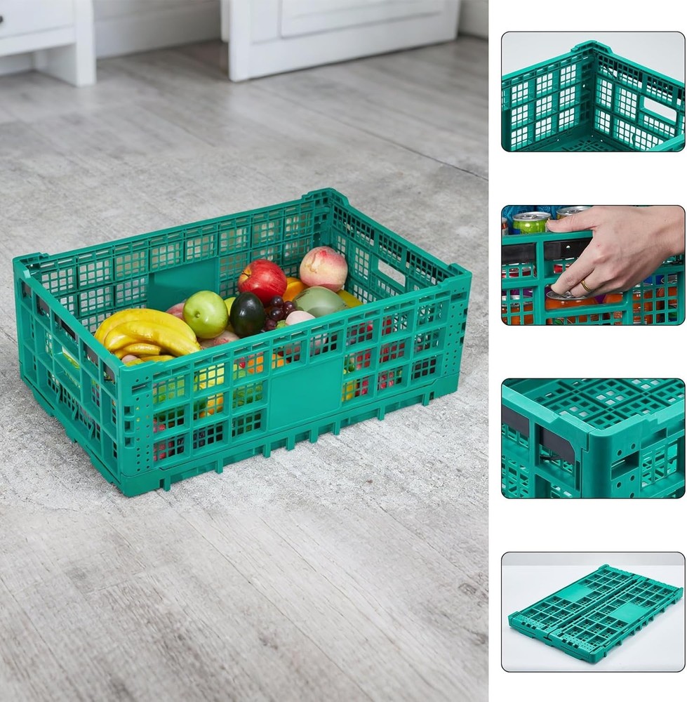 GRAVEE Plastic Folding Storage Crate 52 Litre Stackable Collapsible Foldable