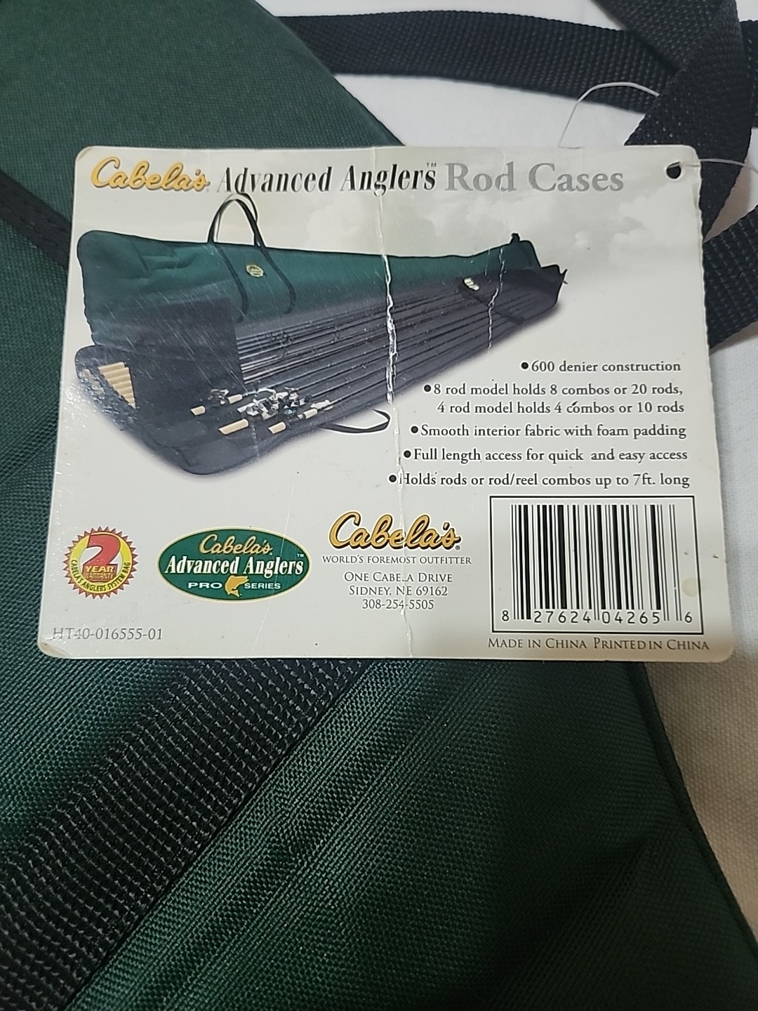 Cabela's Soft 85" x 11.5" Green Canvas Fishing Rod Case holds multiple rods