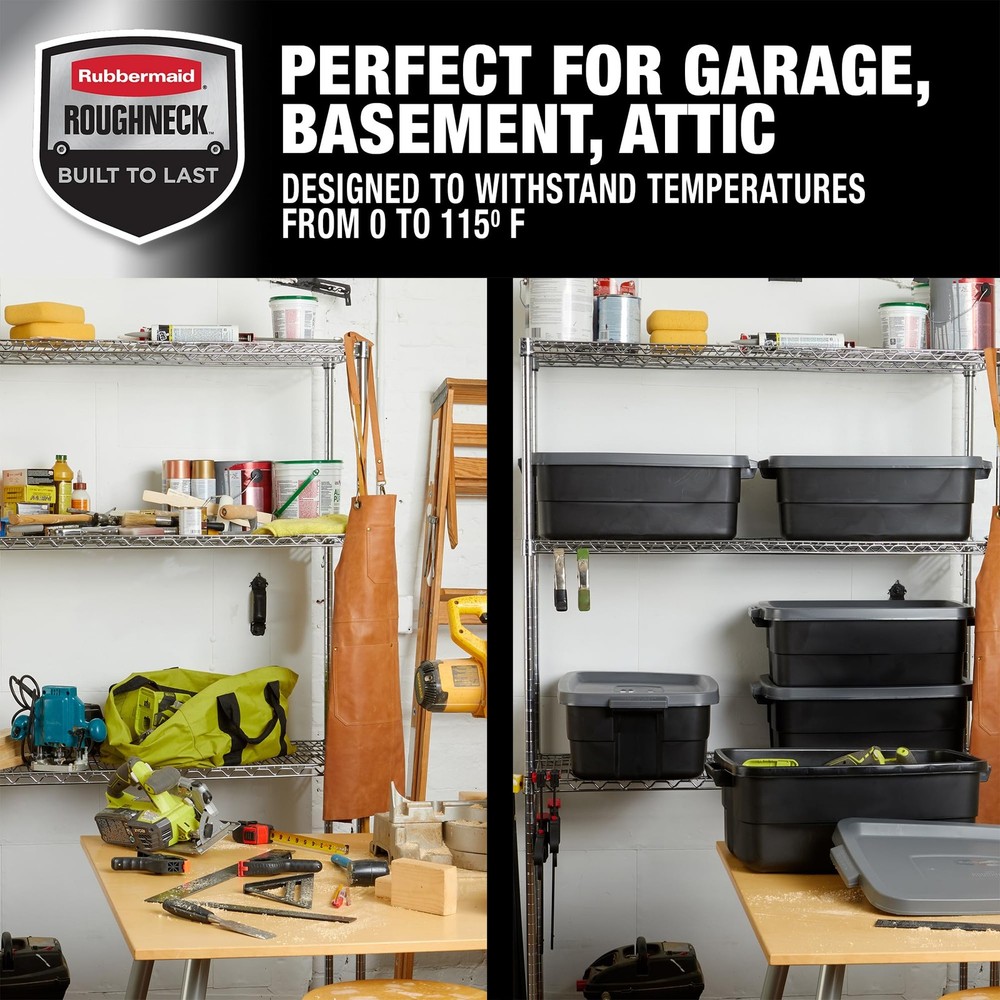 Rubbermaid Roughneck 10 Gallon Storage Bins 6 Pack Stackable Versatile Durable