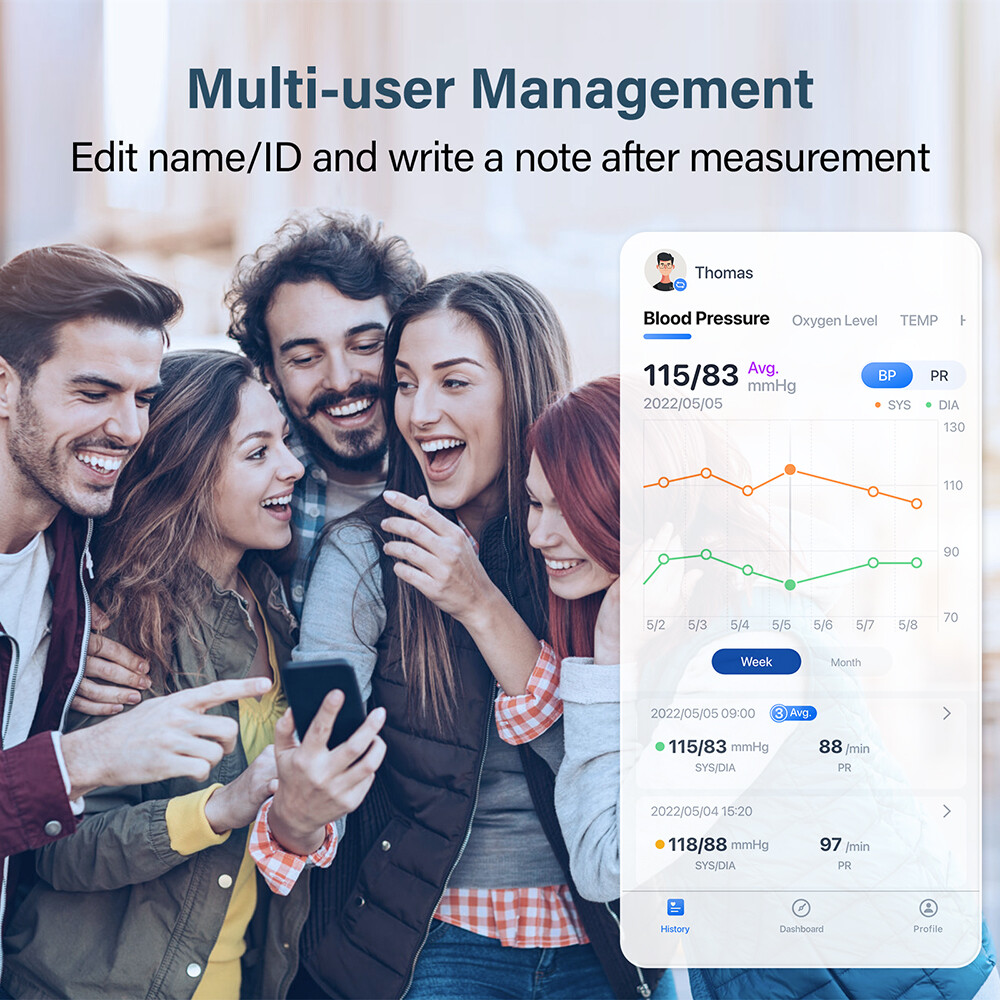 Automatic Upper Arm Blood Pressure Monitor Cuff Pulse Rate Meter Bluetooth App