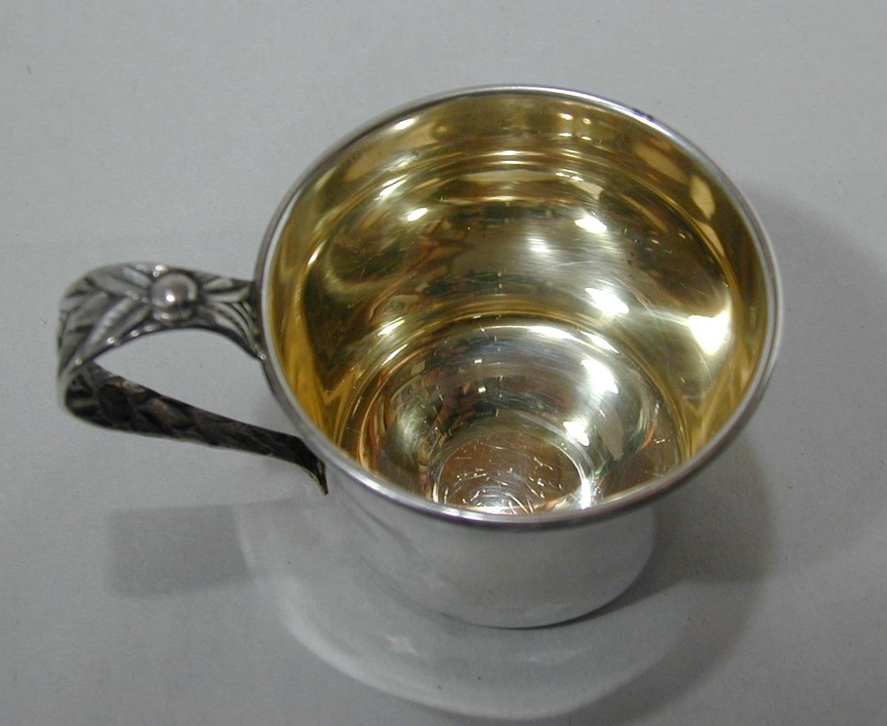 Antique Manchester Sterling 885 Art Nouveau Floral Fruit Baby Cup 925 Silver Vtg