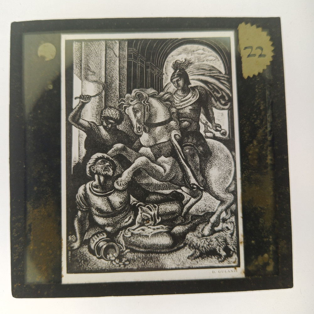 Antique Magic Lantern Slide – Dramatic Biblical / Myth Scene – Engraved