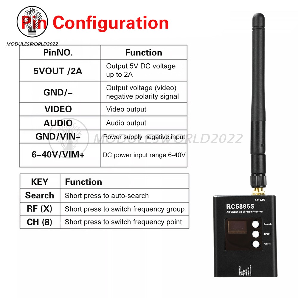 DC6-40V RC5896S Receiver 5.8GHz Video Receiver Compatible 5.8G Image Transmitter