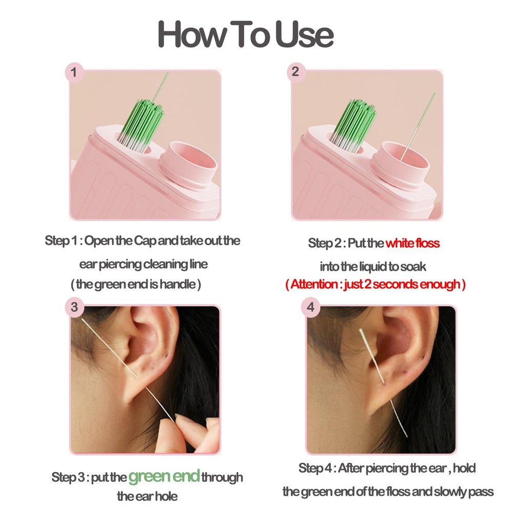 Ear Piercing Cleaning Kit – 240 Disposable Floss 15ml Solution