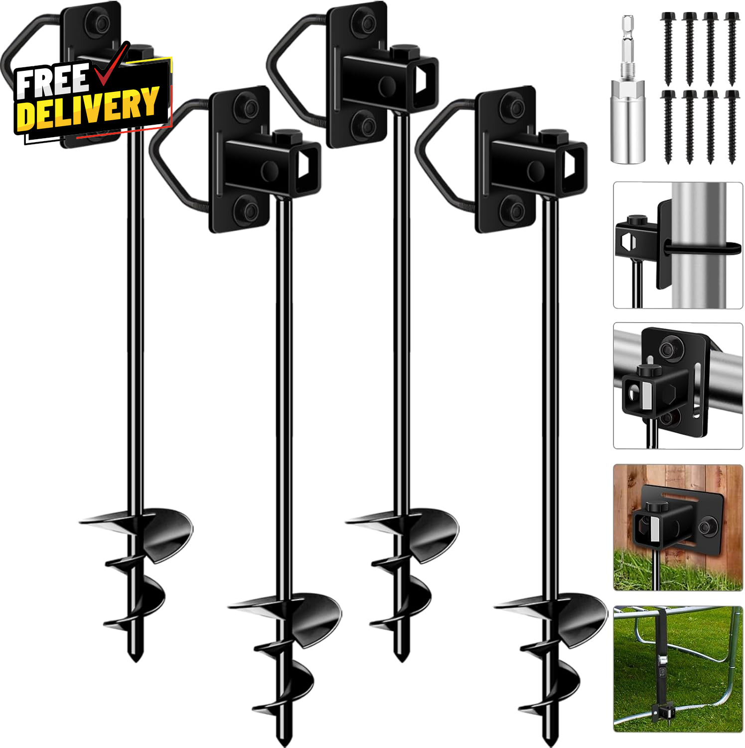 Ground Anchors Screw In Heavy Duty 3in Spiral Earth Anchor for Trampoline Shed…