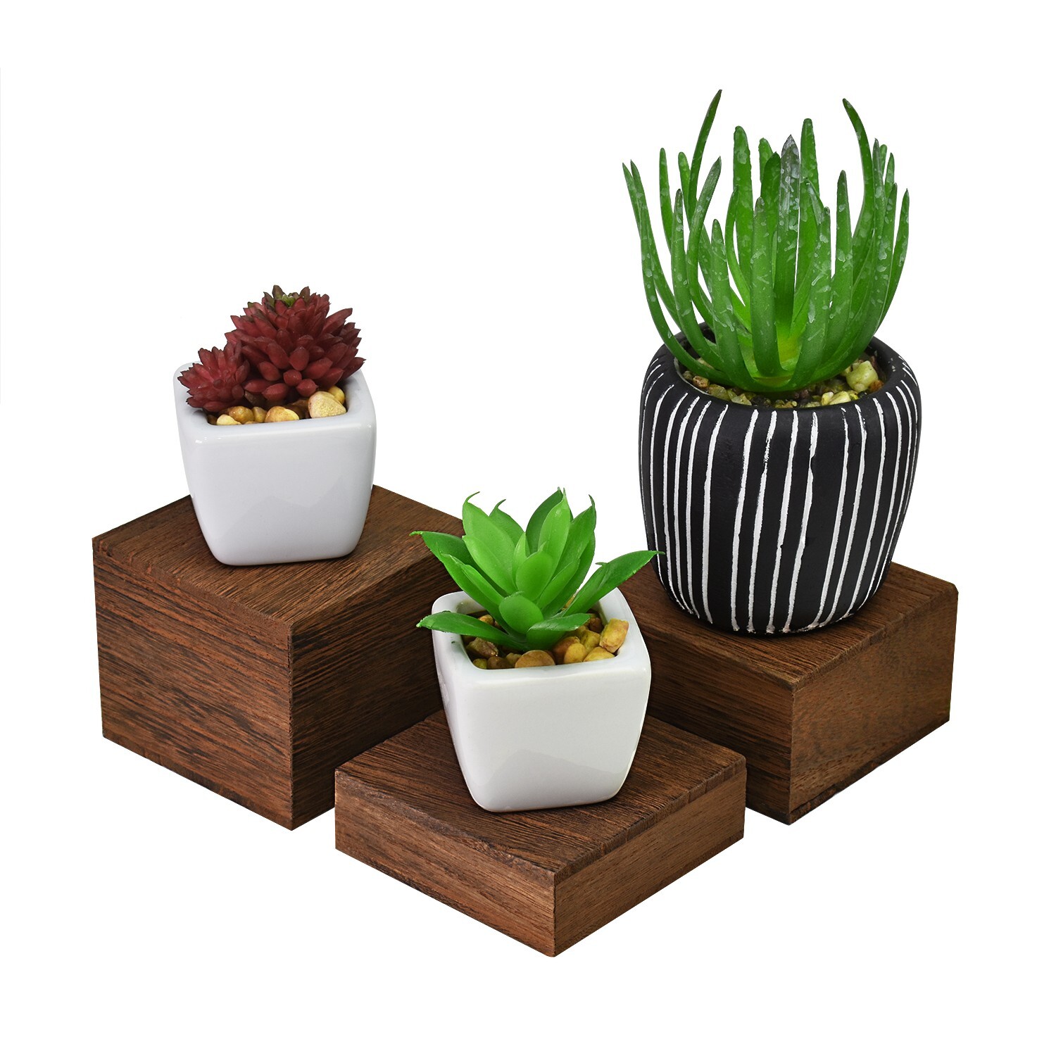 Wooden 3 Pcs Square Risers for Display, Brown Color