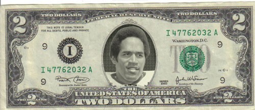 Bills OJ Simpson with 5x7 plaque $2 Dollar bill Mint real