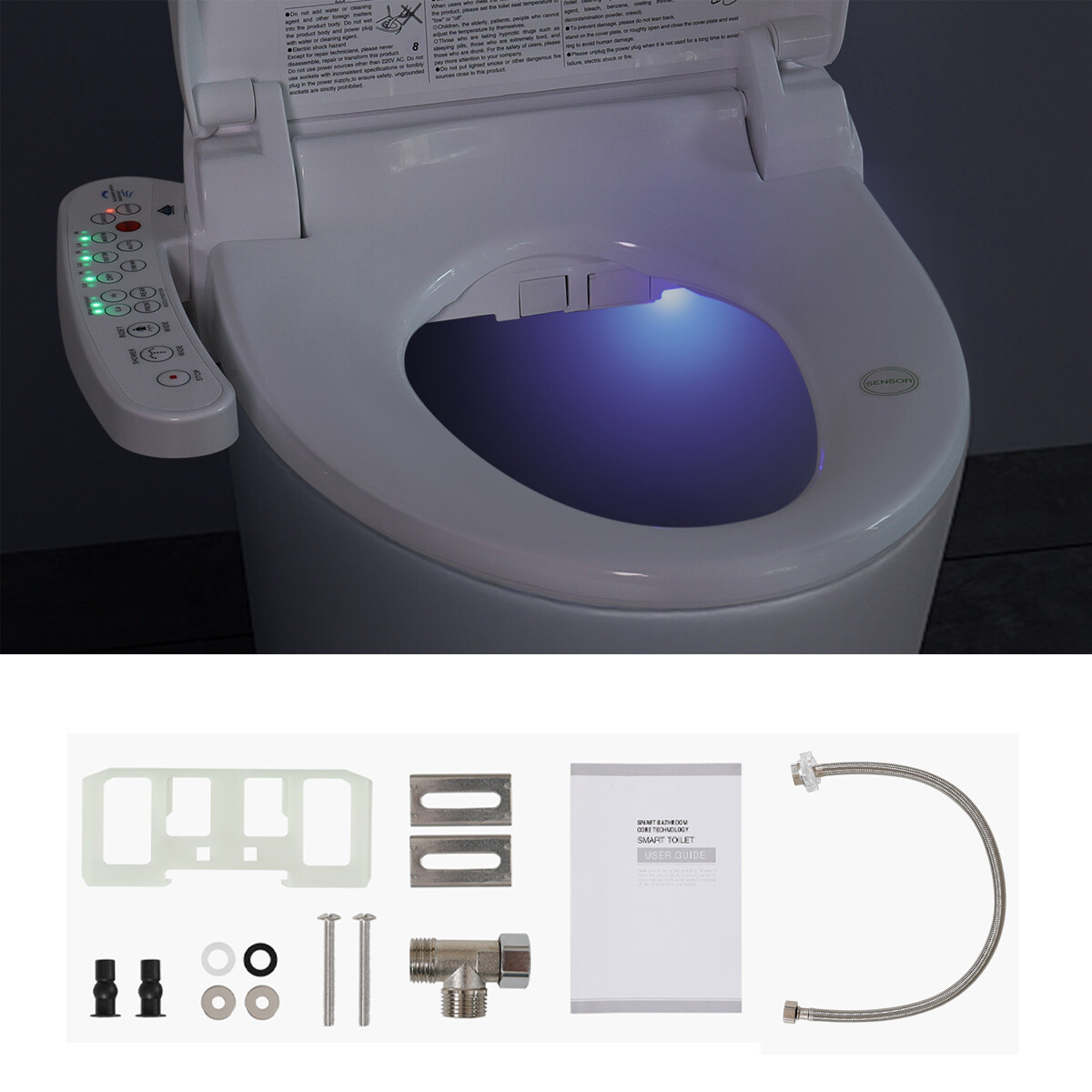 Smart Toilet Seat Electric Bidet Elongated Auto Deodorization Heated Nightlight