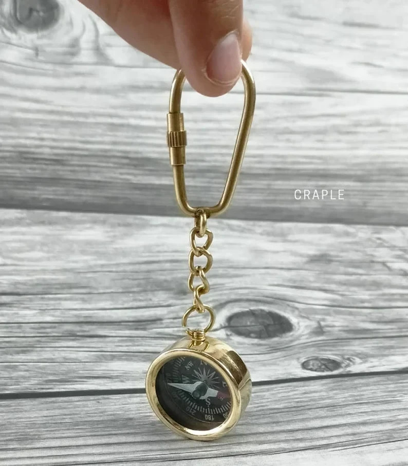 Miniature Working Brass Compass Keychain Handmade Navigation Small Portable Outd