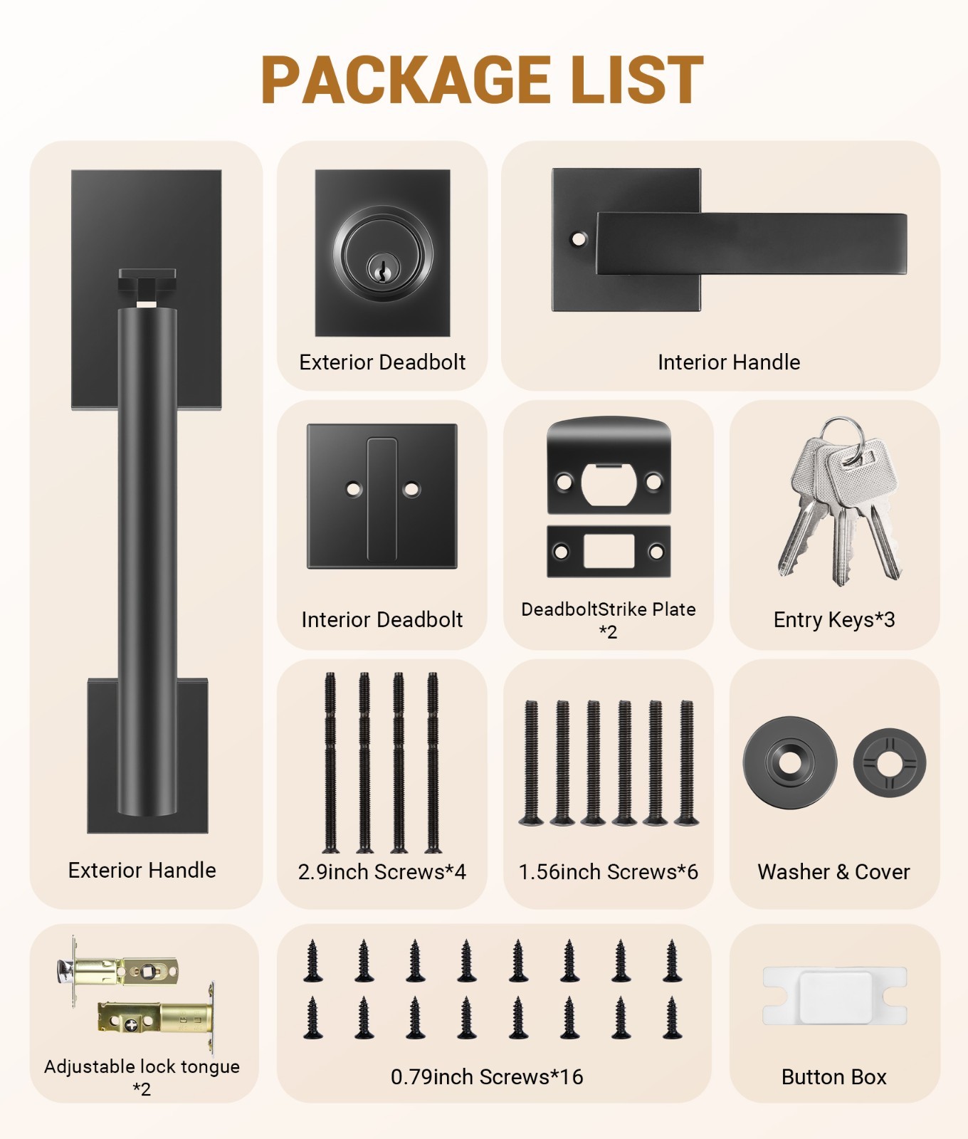 Exterior Door Handle with Deadbolt, Matte Black Front Door Lock Set, Reversible