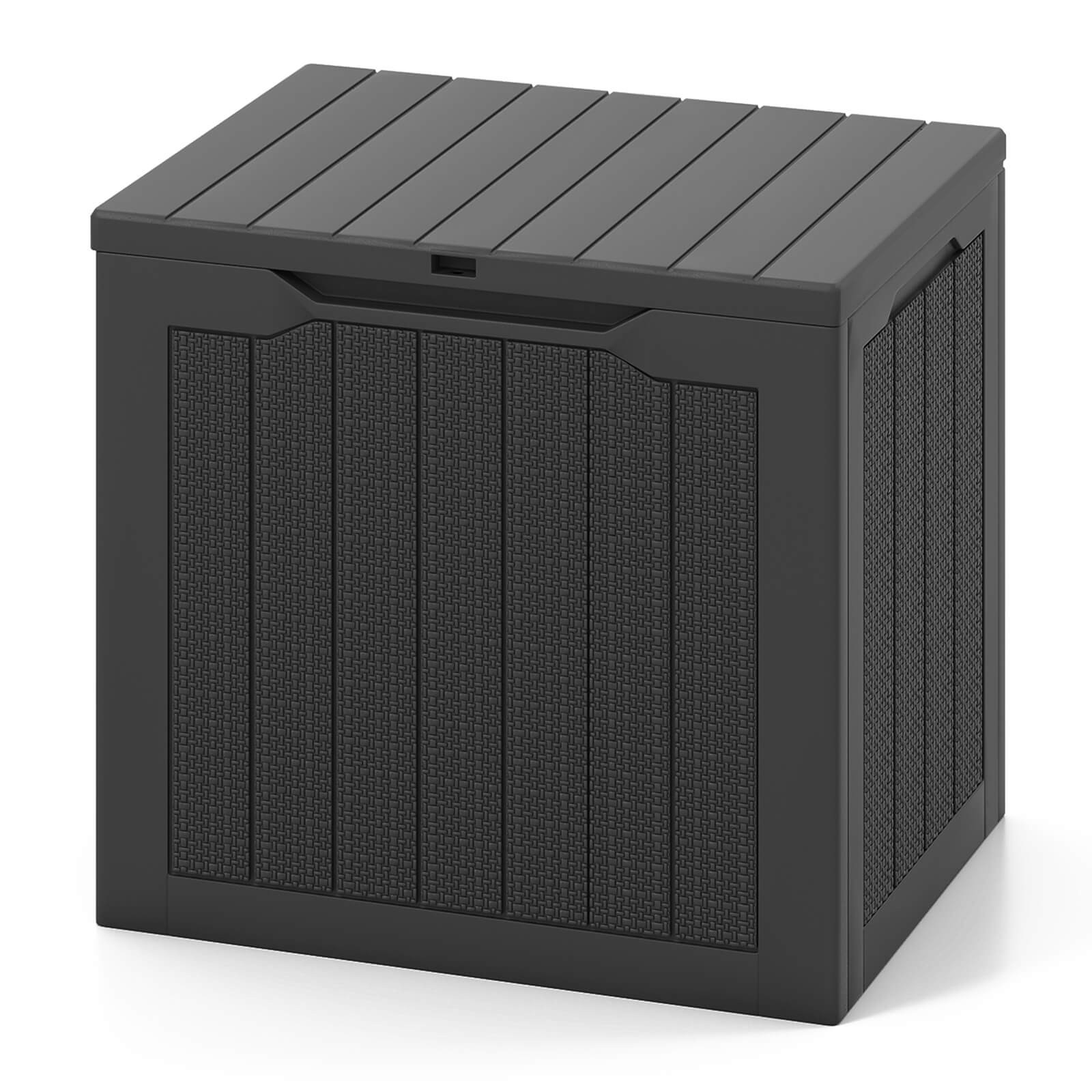 Outdoor Storage Box w/Lockable Lid & Wicker-woven Texture for Pool Accessories