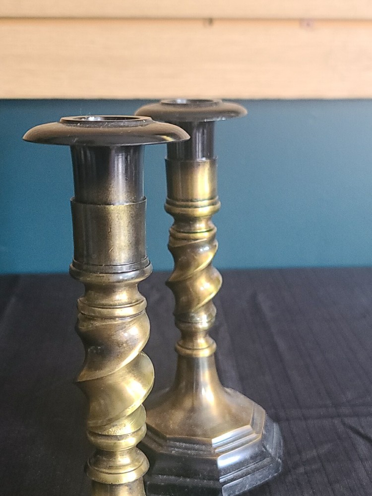 2 Ornate Solid Brass Candle Sticks Made In India EUC