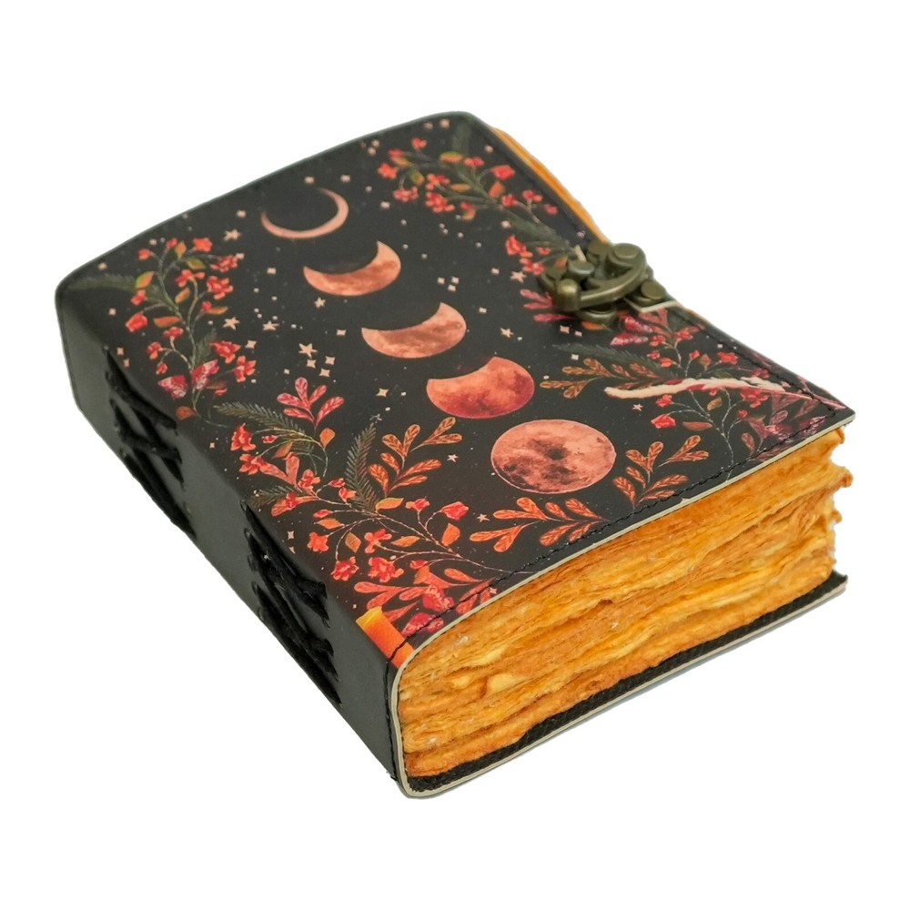 Handmade Moon Phase Journal Notebook – Leather Cover, Vintage Paper, Celestial
