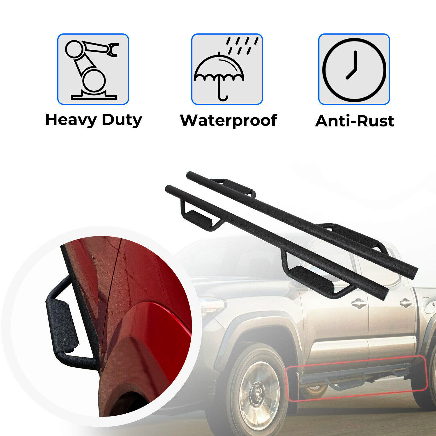 Pair For Toyota Tacoma 05-23 Black Double Cab Side Steps Nerf Bar Running Boards