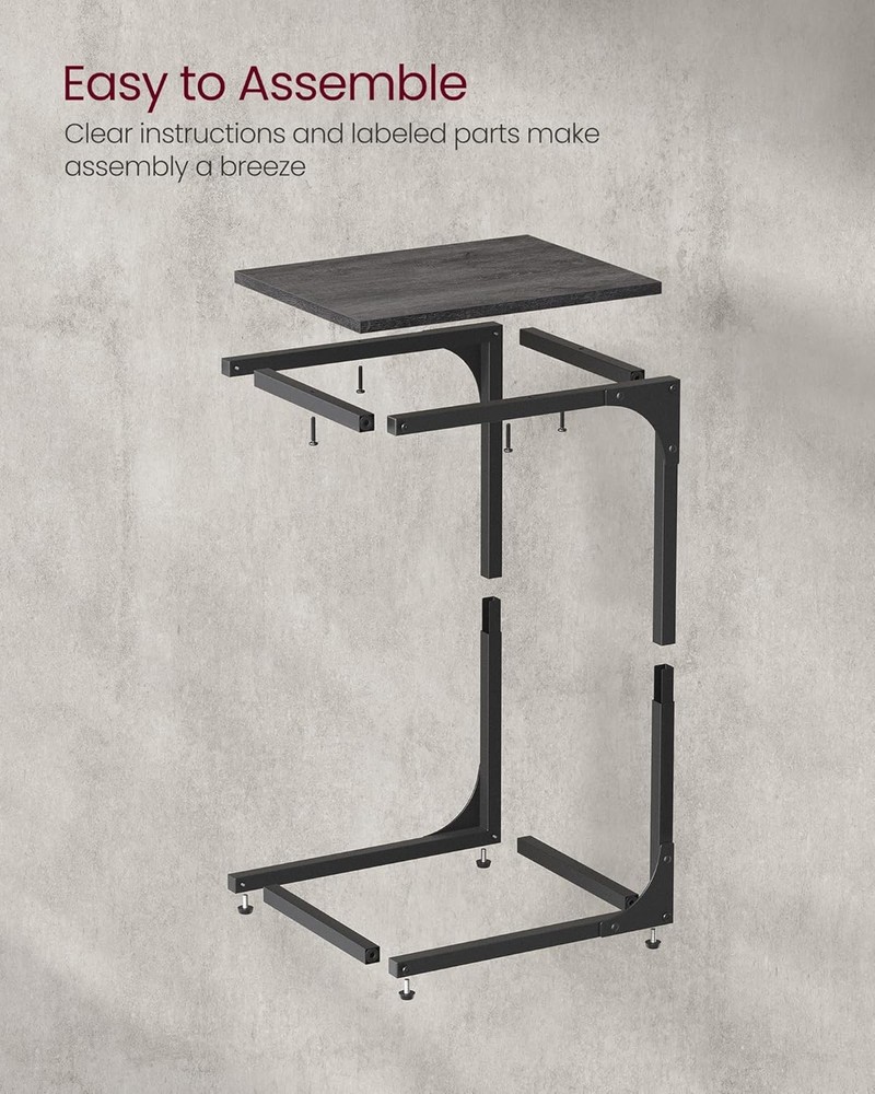 VASAGLE C-Shaped End Table, Small Side Table for Couch, Misty Gray + Black