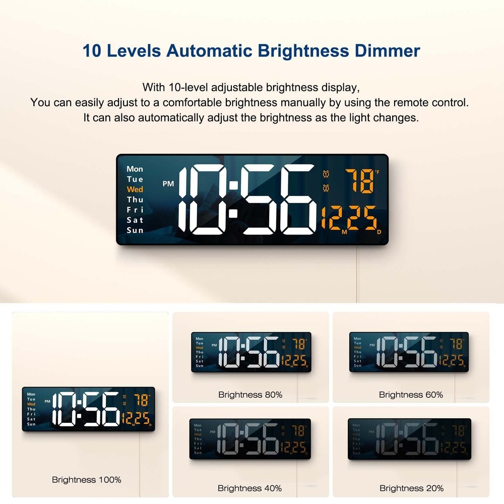 Digital Wall Clock Large Display, 16.2 Inch , LED Digital Clock with Remote C...