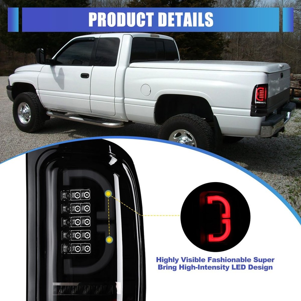 尾灯 LED 防水适用于 1994 - 2001 Ram 1500 2500 3500 1 对烟雾镜头