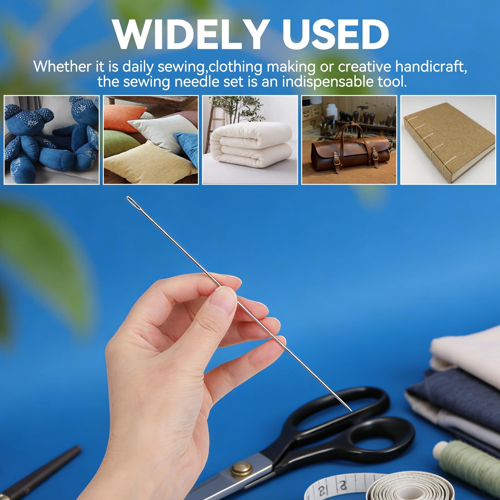 AUUIUOS 20 Pcs Steel Large Eye Hand Long Sewing Needles Includes 2 Needle Thr...