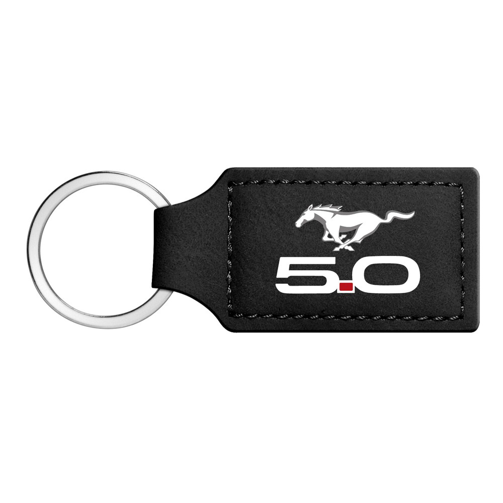 Ford Mustang GT 5.0 Rectangular Black Leather Key Chain