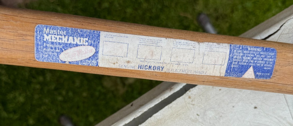Vintage Master Mechanic Axe Tool 35" Long Hickory Handle