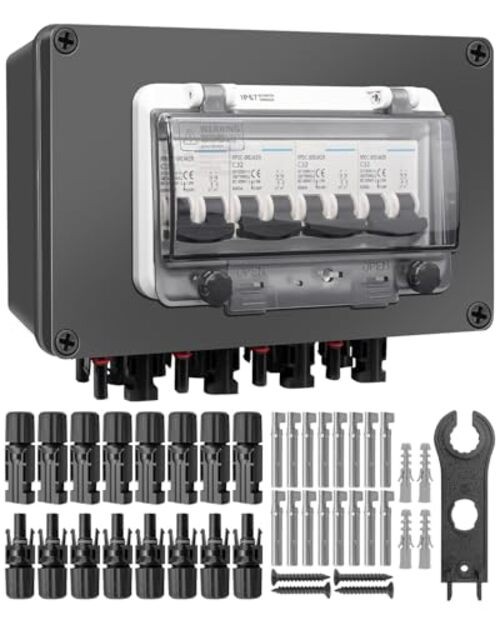 Solar Panel Disconnect Switch DC Circuit Breaker Box, 4 String 32 Amp