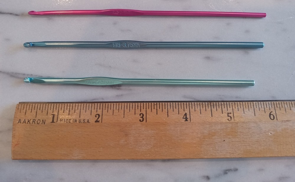 Crochet hooks, 2 size F and 1 size C