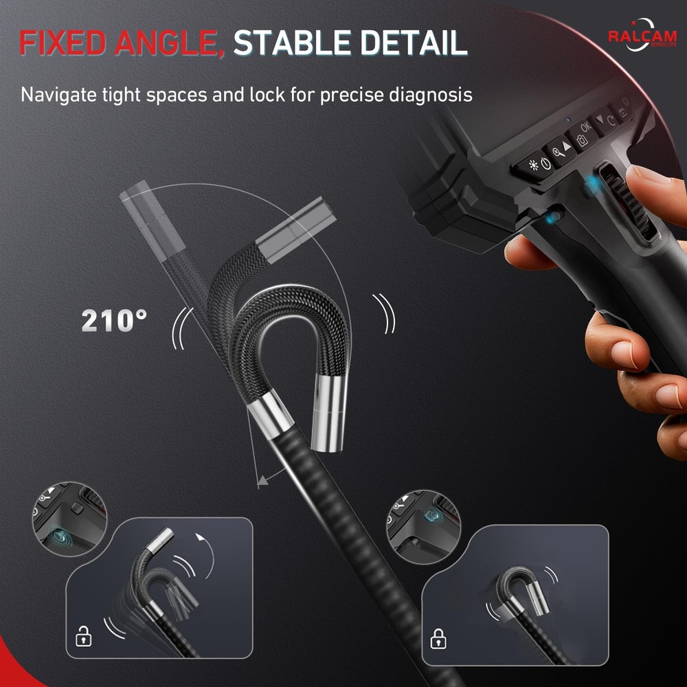 Two-Way Articulating Borescope, 5" Industrial Endoscope Camera with Light, 0....