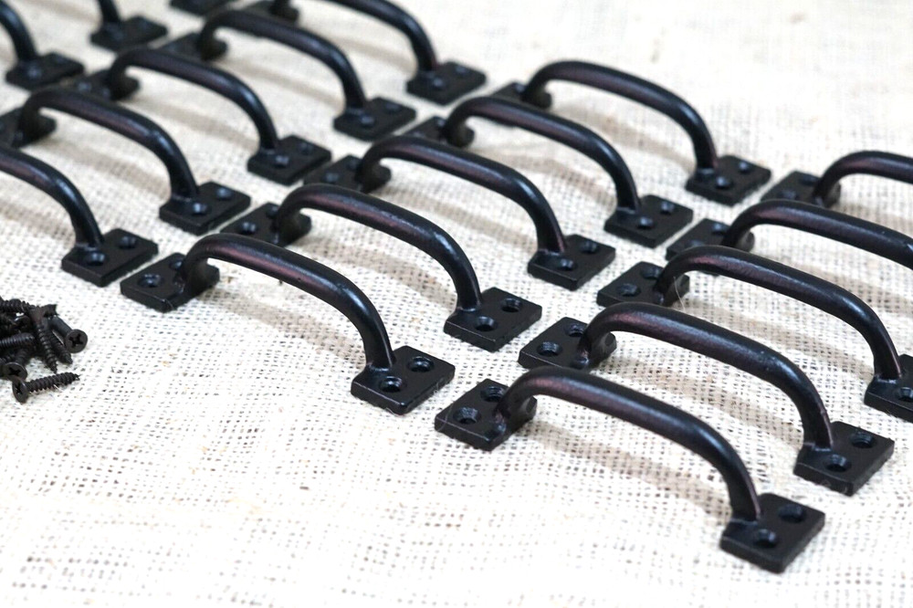 20 Cast Iron Handles Drawer Pulls Gloss Black Home Decor Kitchen Window Pull