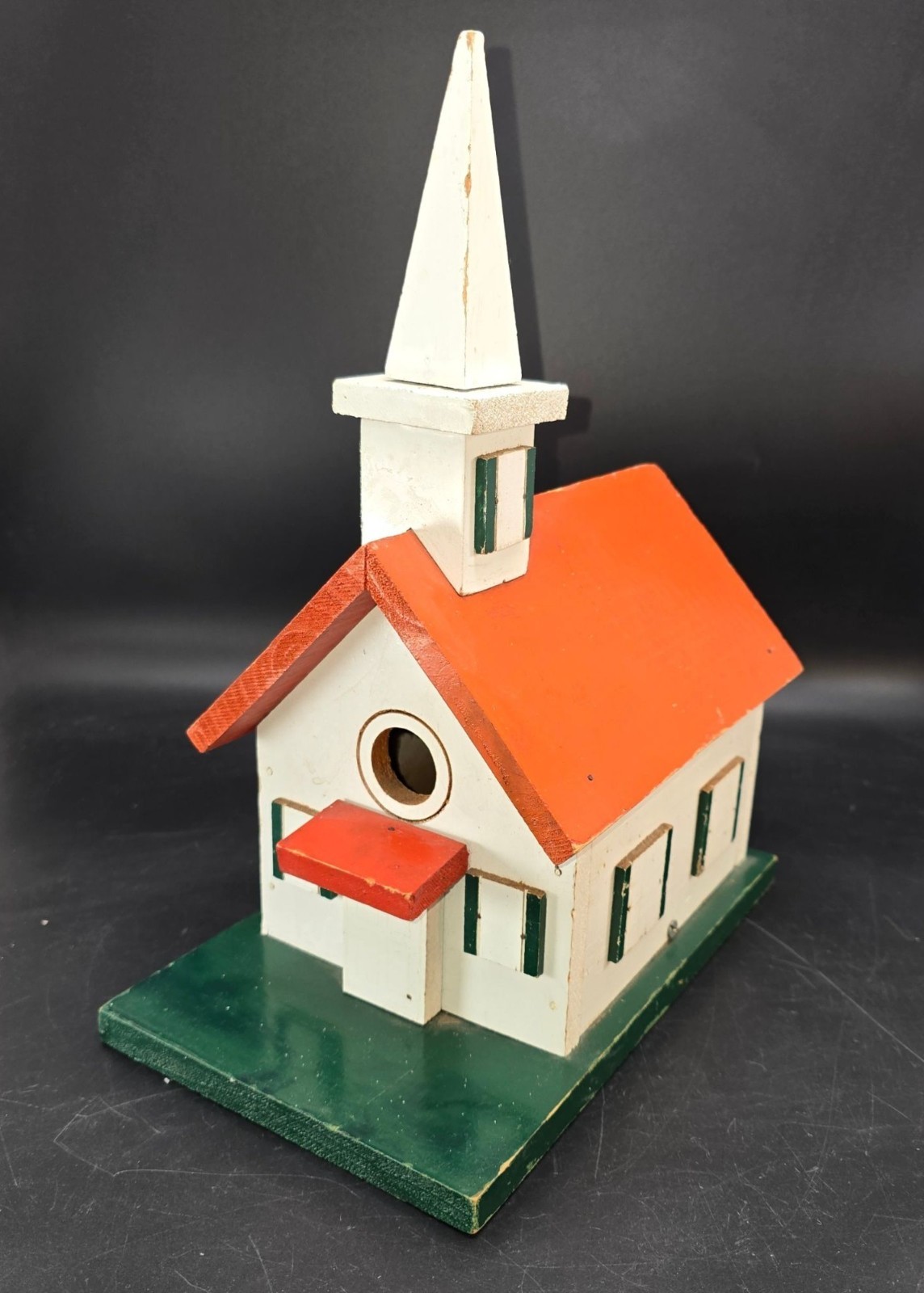 Vintage Handcrafted Wooden Church Birdhouse With Red Roof & Steeple CM2250