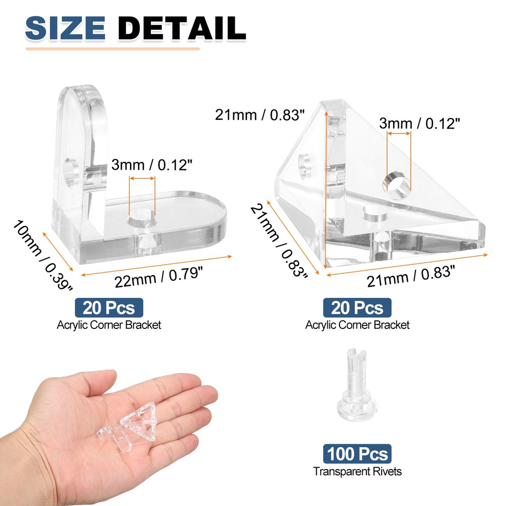 40pcs Acrylic Corner Bracket, L Connector and Triangle for Rivets