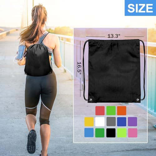 Pcs Drawstring Bags Bulk, Drawstring Backpack Polyester String Bag 4 Black