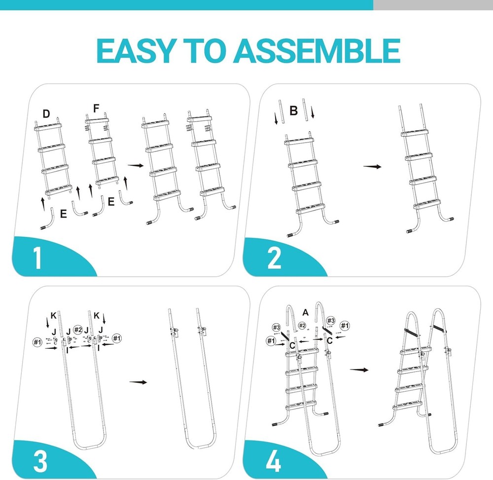 4 Steps Pool Ladder w/Safety Steps for 52" Depth Above Ground Pools Metal Frame