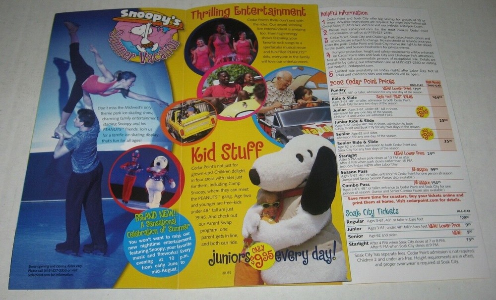 2006 Cedar Point Amusement Park Pamphlet Brochure Snoopy Skyhawk MilleniumForce