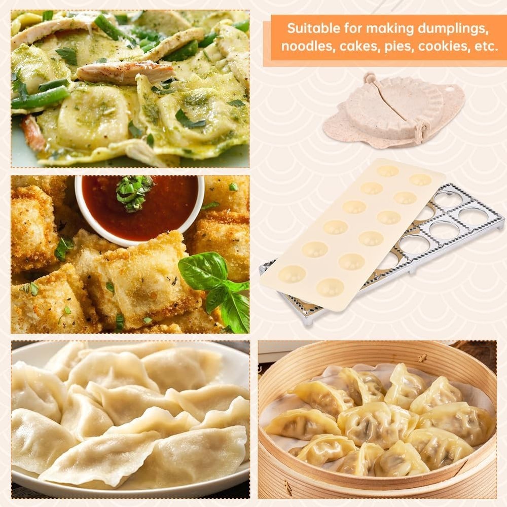 5PCS Ravioli Maker Set with Rolling Pin, Dumpling Press & Cutter Tool Kit