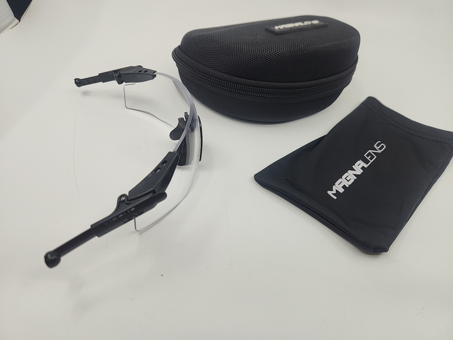 Magna Lens Shooting Glasses Clear Lens w/ Case & Pouch Magnetic Earmuff Fit