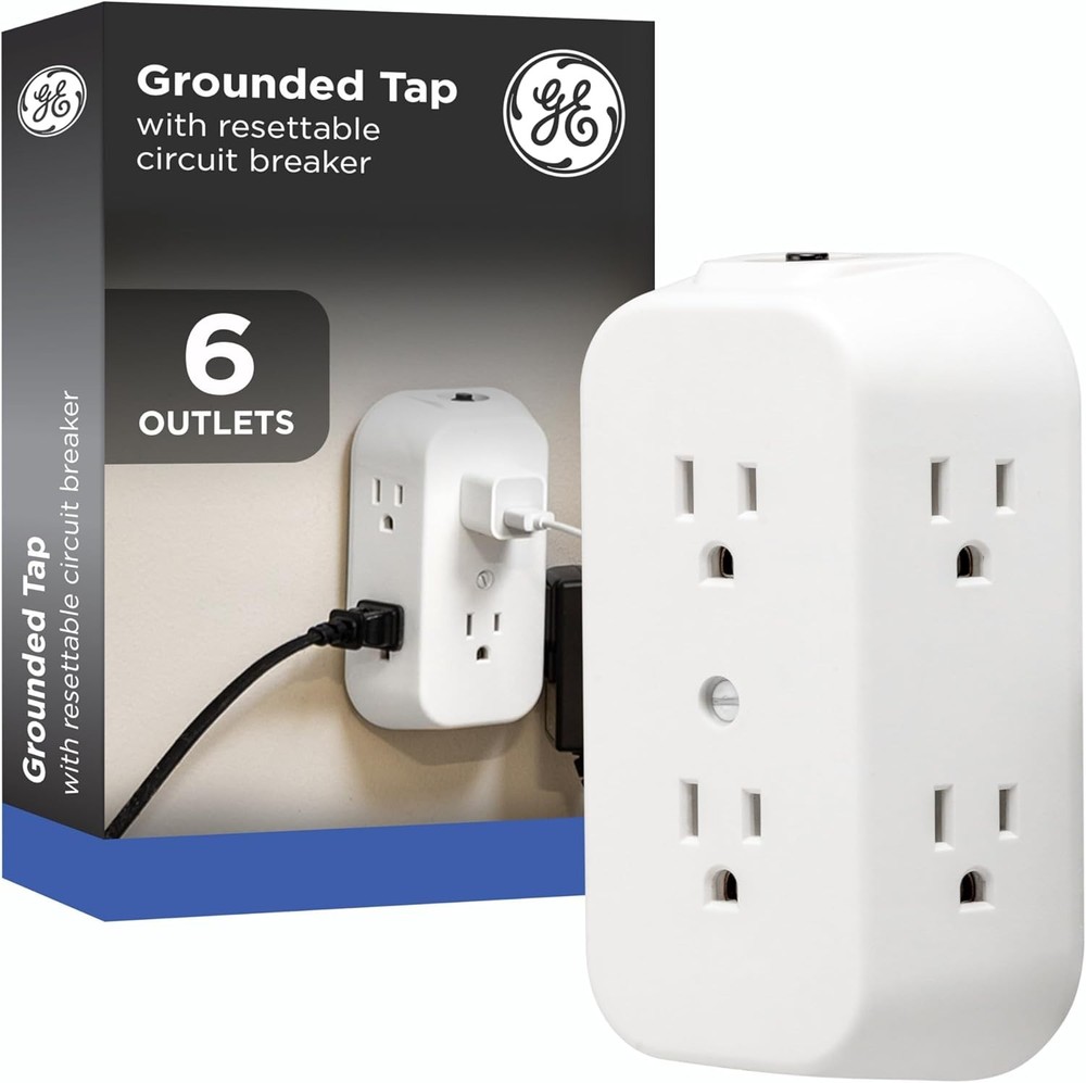 Space-Saving 6-Outlets Power Strip with Reset Button - Listed White Adapter