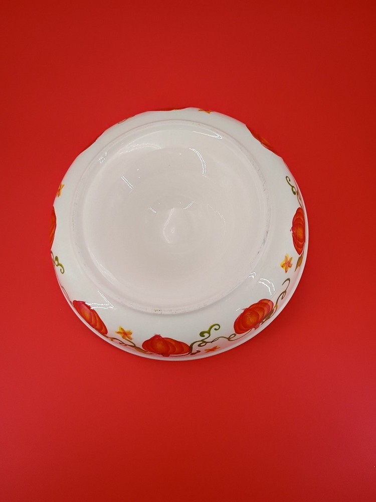 Ceramic Pumpkin Design Covered Serving Bowl 10 Inch Fall Theme