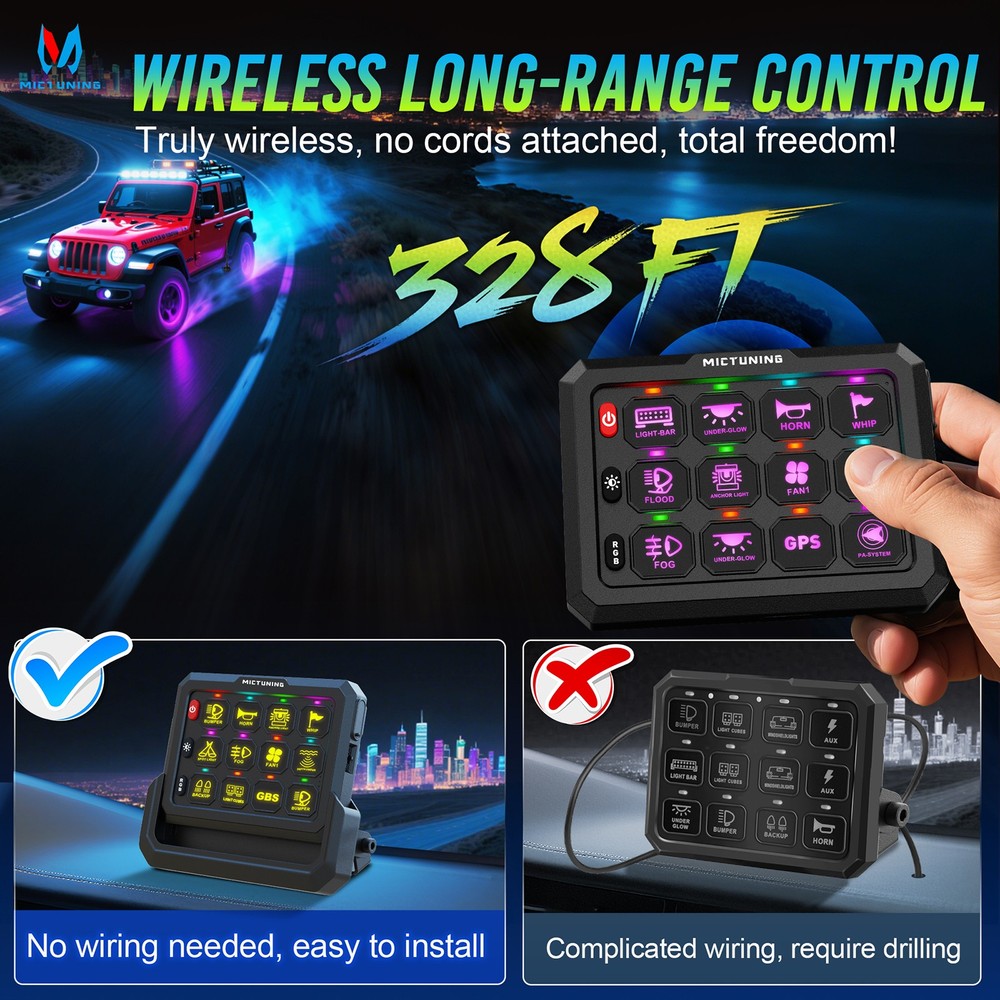 Wireless Range 328FT/164FT Switch Panel Car LED Accessories Circuit Relay System