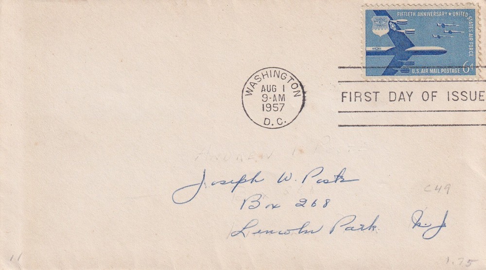 STAMP US SCOTT C49 "U.S. Air Force" 6 CENT 1957 FDC - H