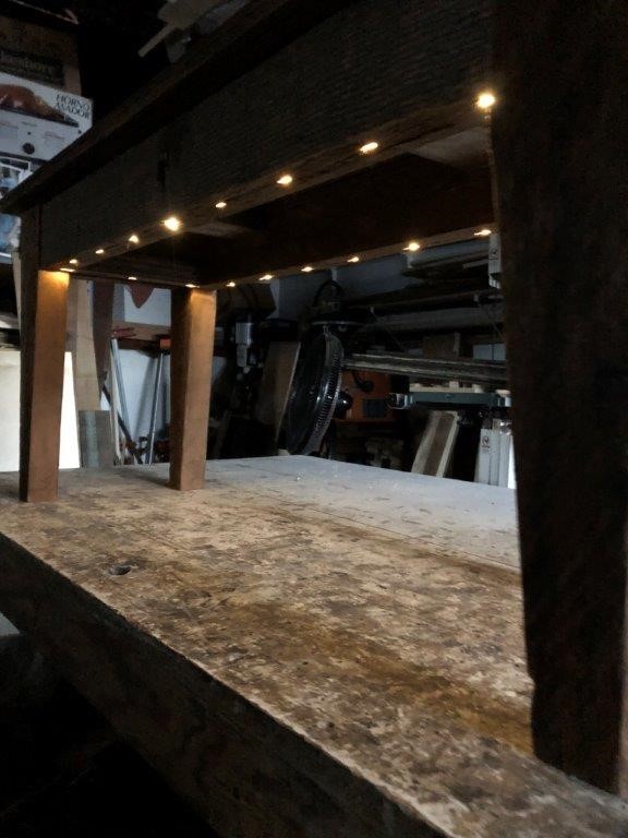 Custom Rustic Barnwood Bench wth Lights by Whatever Woodworks