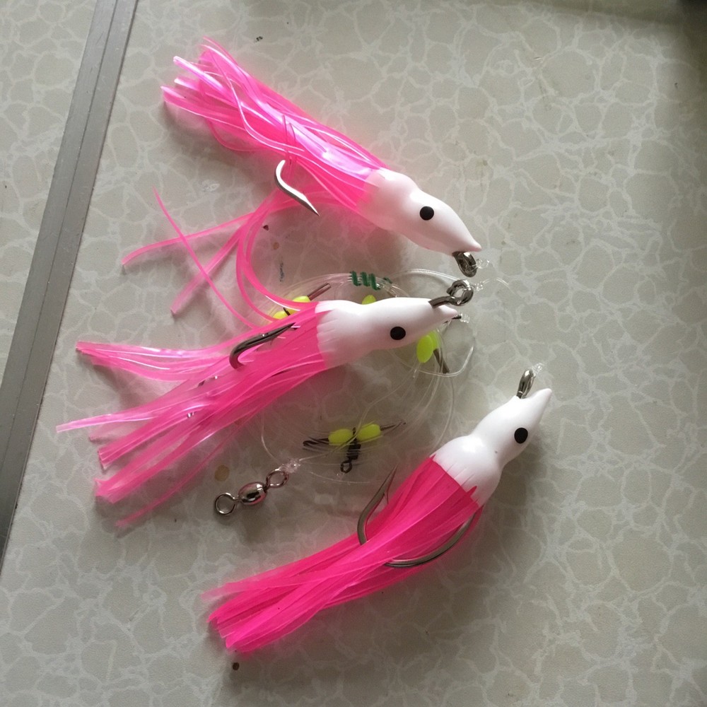 Cod Pollock 3 Hook Flapper Rig 8/0Hooks White Head Pink Muppet 6” Lures