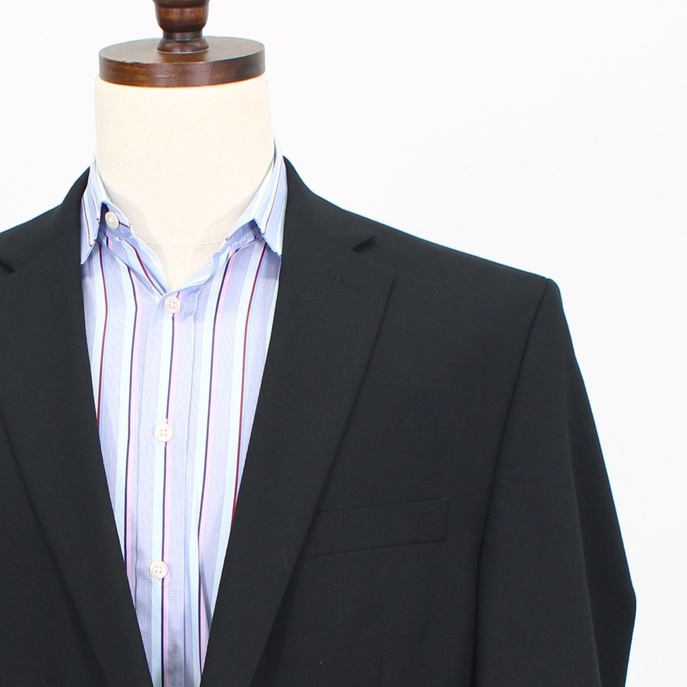 Chaps 46L Black Sport Coat Blazer Jacket Solid 2B Wool