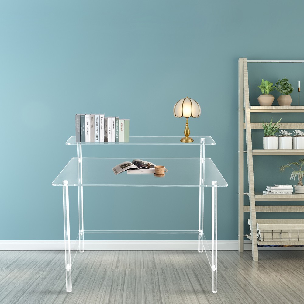 2-tier Acrylic Desk, Home Office Desk, Modern Clear Desk Rectangular