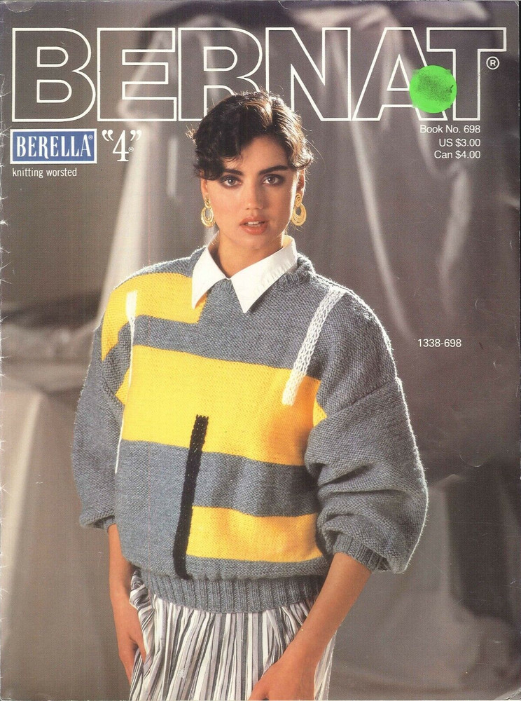 Bernat Sweater Knitting Pattern Booklet 698 Men's Women's S M L Pullover Cable