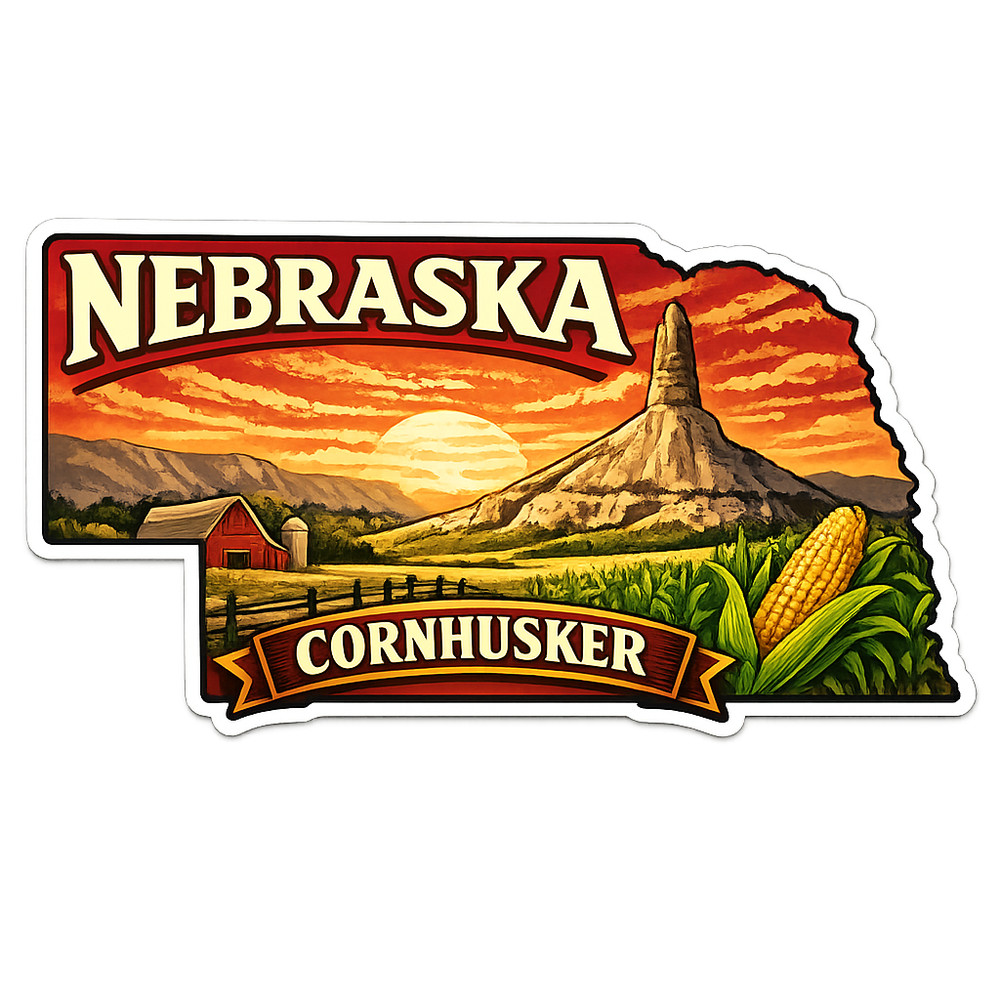 Nebraska Custom State Sticker "Cornhusker" Chimney Rock