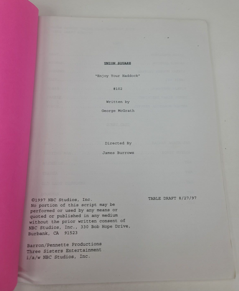 UNION SQUARE / George McGrath 1997 TV Script, Jazzmun "Enjoy Your Haddock"