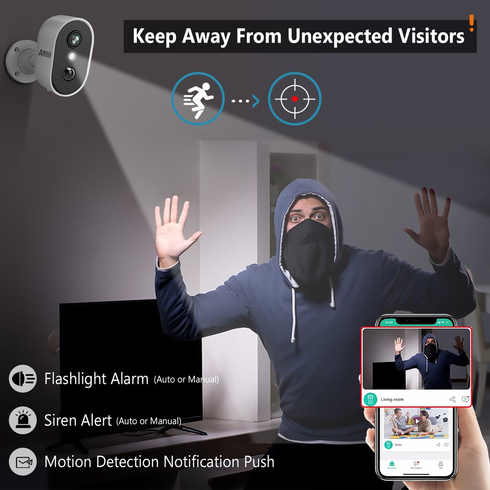 ANRAN Solar Battery Security Camera Wireless Outdoor 3MP WiFi Camera PIR Sensor